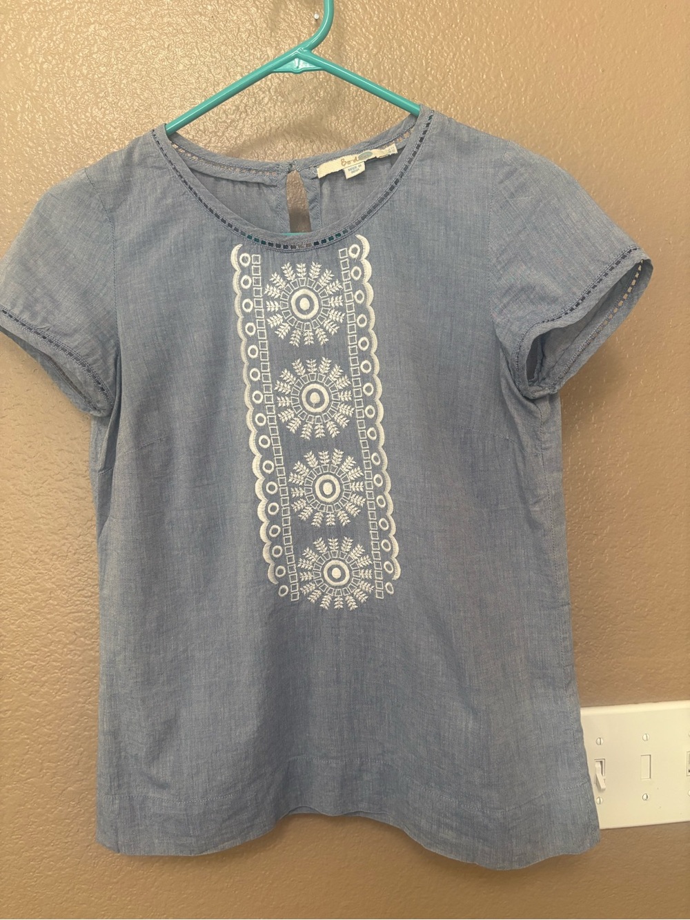 Boden chambray embroidered short sleeve blouse top boho bohemian peasant 2